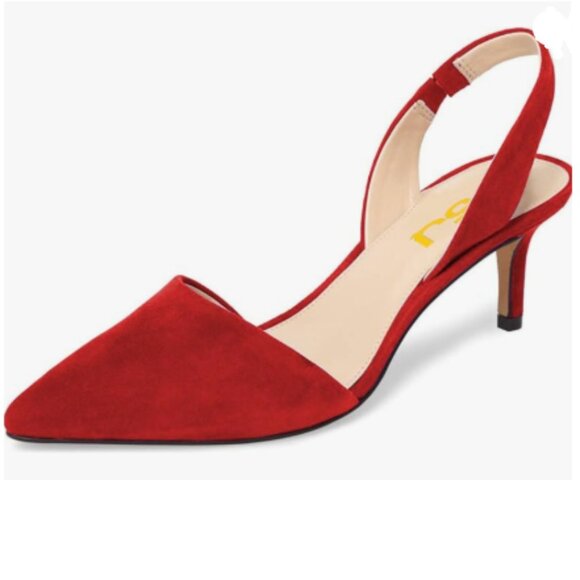 FSJ Red Kitten Heels Pumps Pointed Toe Slingback Sandals Party Casual Dress Shoe - Picture 1 of 8